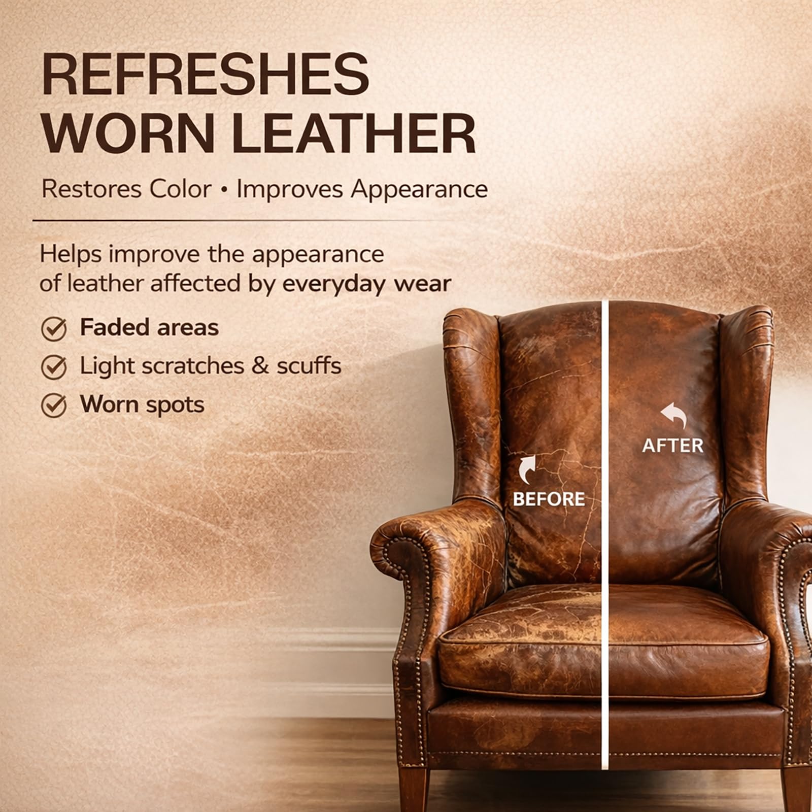 HEIDELUX Leather Restore Cream application step demonstrates quick, even coverage.