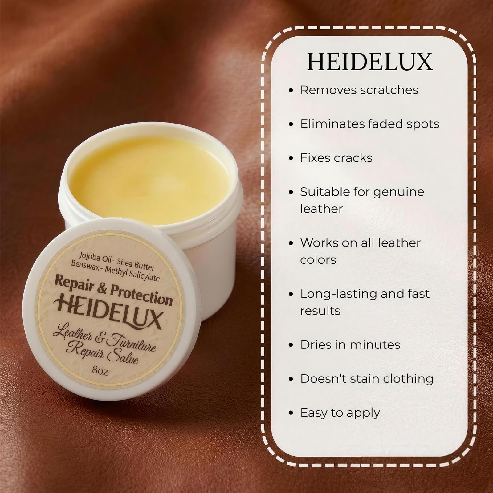 Applied area demonstrates seamless repair on worn leather spots.