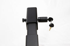 Installing the Heininger Advantage lock on a hitch rack for quick setup.