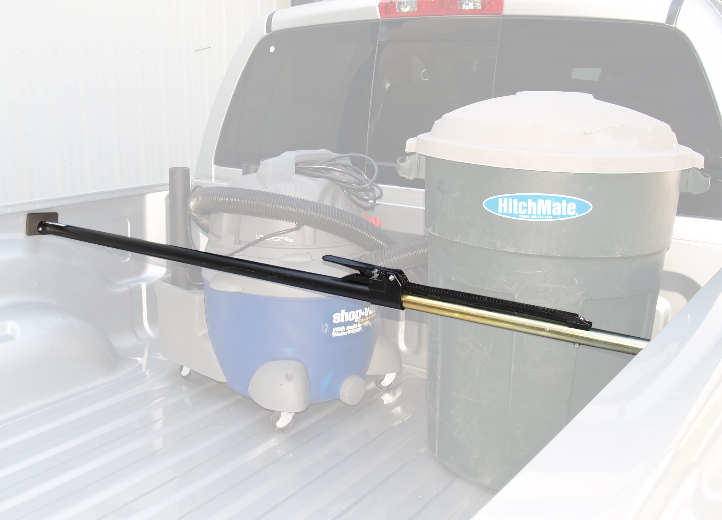 Heininger HitchMate cargo stabilizer bar with adjustable ratcheting for quick, reliable cargo containment.