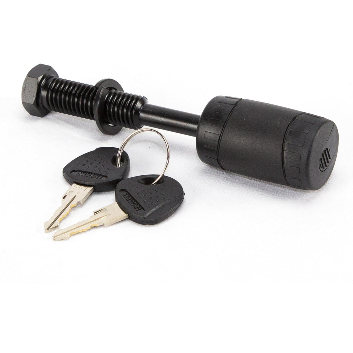 Heininger lock head close-up showing weather resistance for outdoor hitch use.