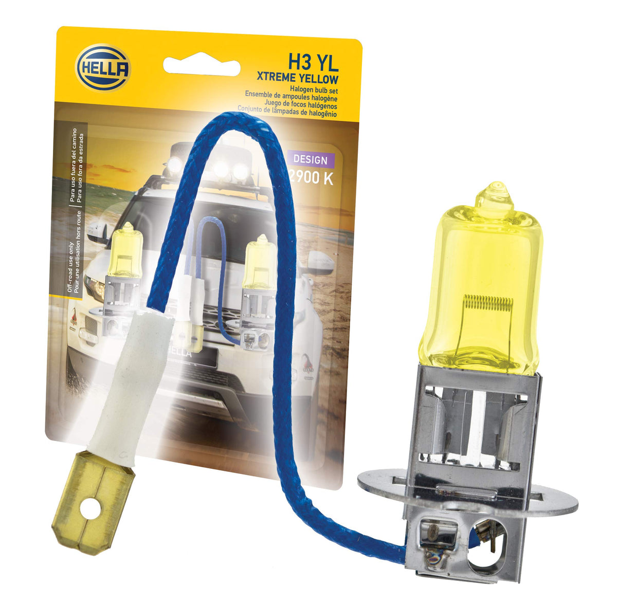 HELLA H3 YL twin blister pack for quick bulb replacement and reliable lighting.
