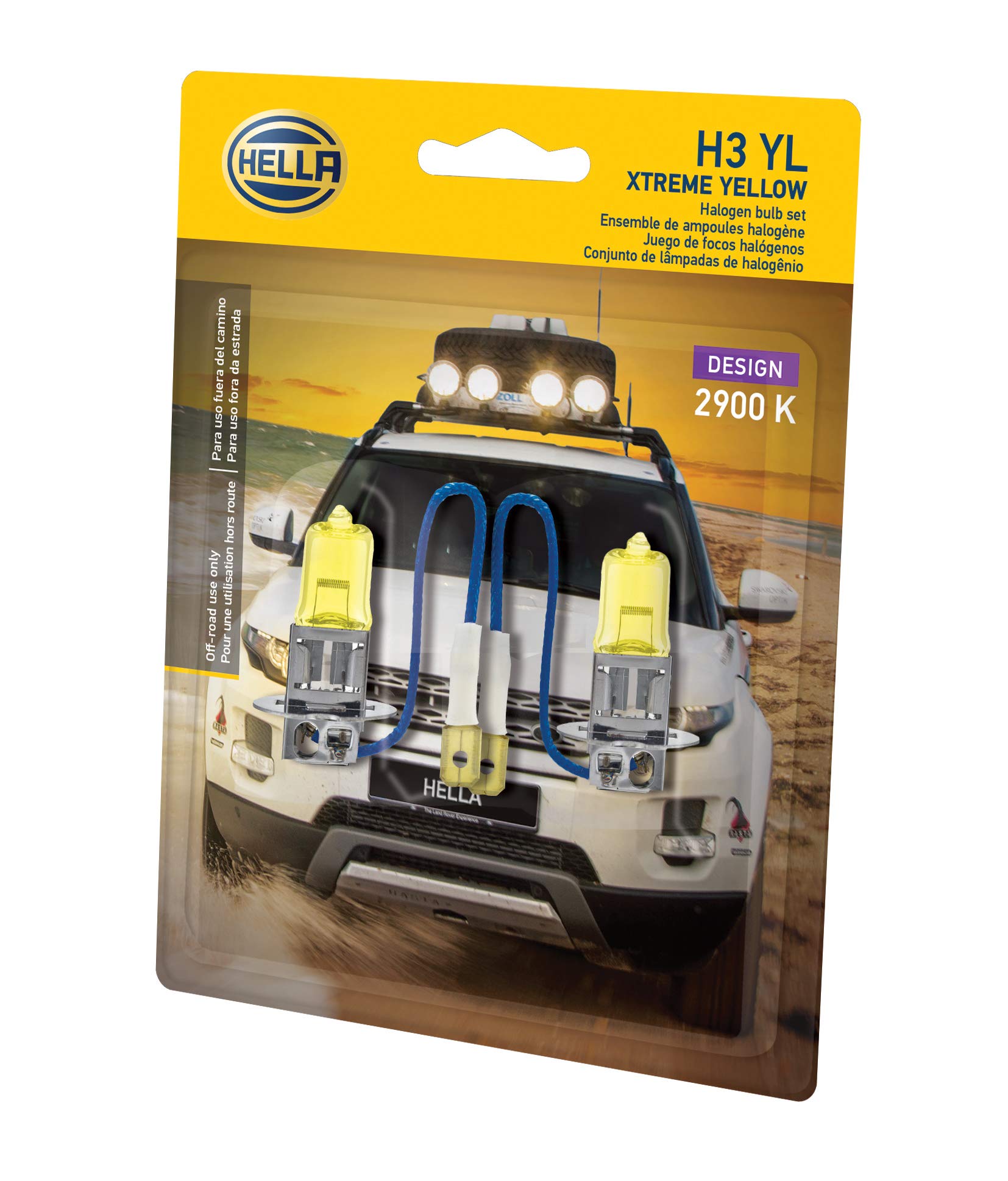 HELLA H3 YL yellow beam emission improves visibility in fog, rain, and hail.