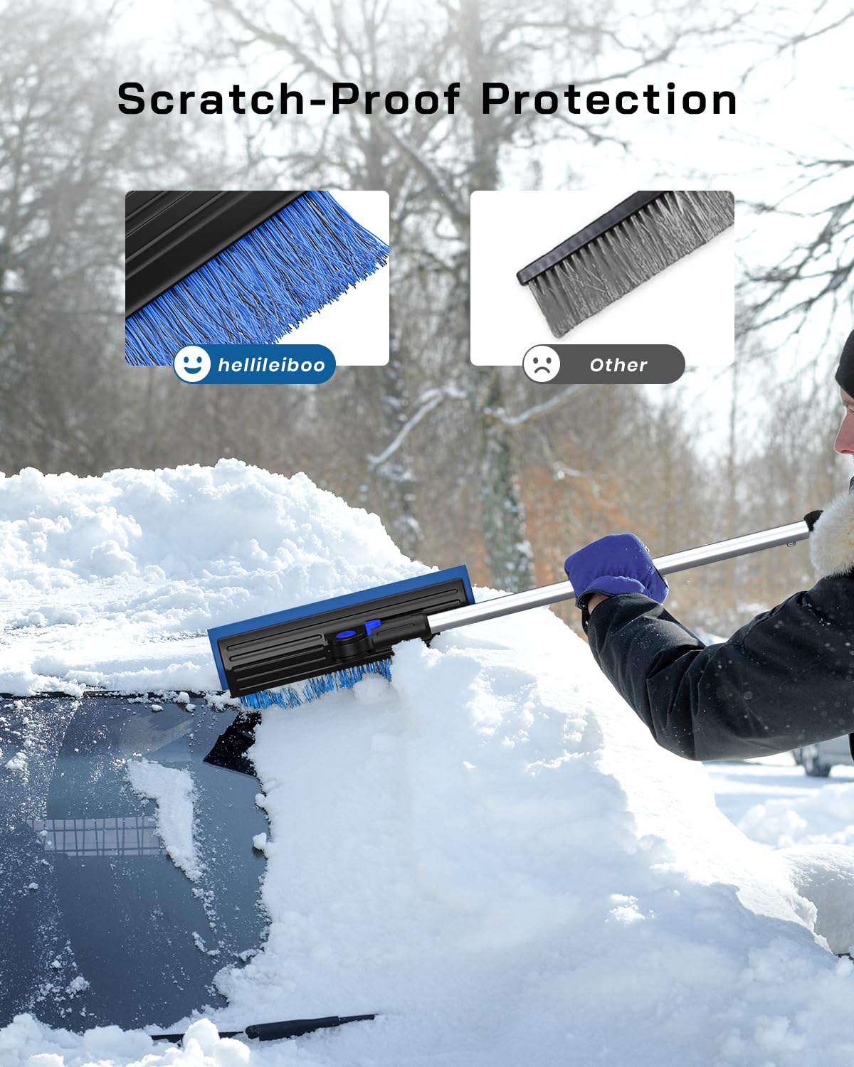 helloleiboo 270° rotating snow brush reaches roof and edges with ease