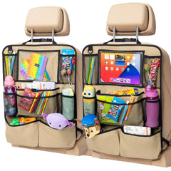 Helteko backseat organizer beige 2-pack with ample pockets for kids travel essentials.