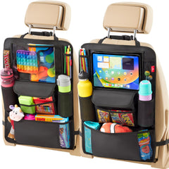 Helteko car seat organizer back view keeps car neat and kids organized.