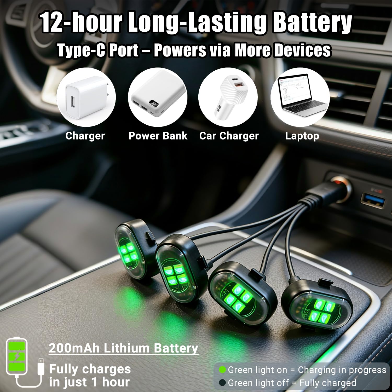 Hemei9319 remote-control car LED light with 8 colors and 10 modes.