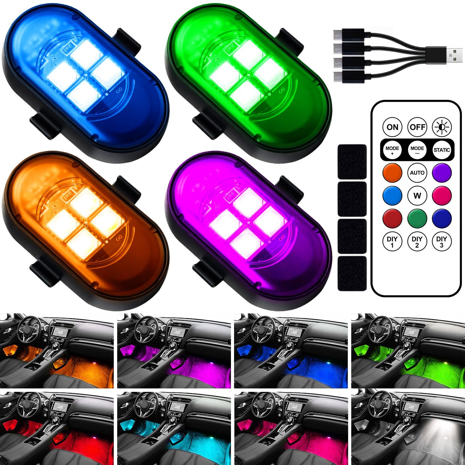 Hemei9319 upgraded wireless car LED with 8 color ambient lighting enhances interior mood