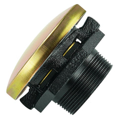 Hemrunk transfer tank vented cap with iron base in gold for diesel tanks, showing secure fit
