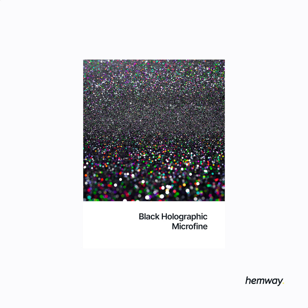 Hemway black holographic glitter swatch shows shimmering finish under light