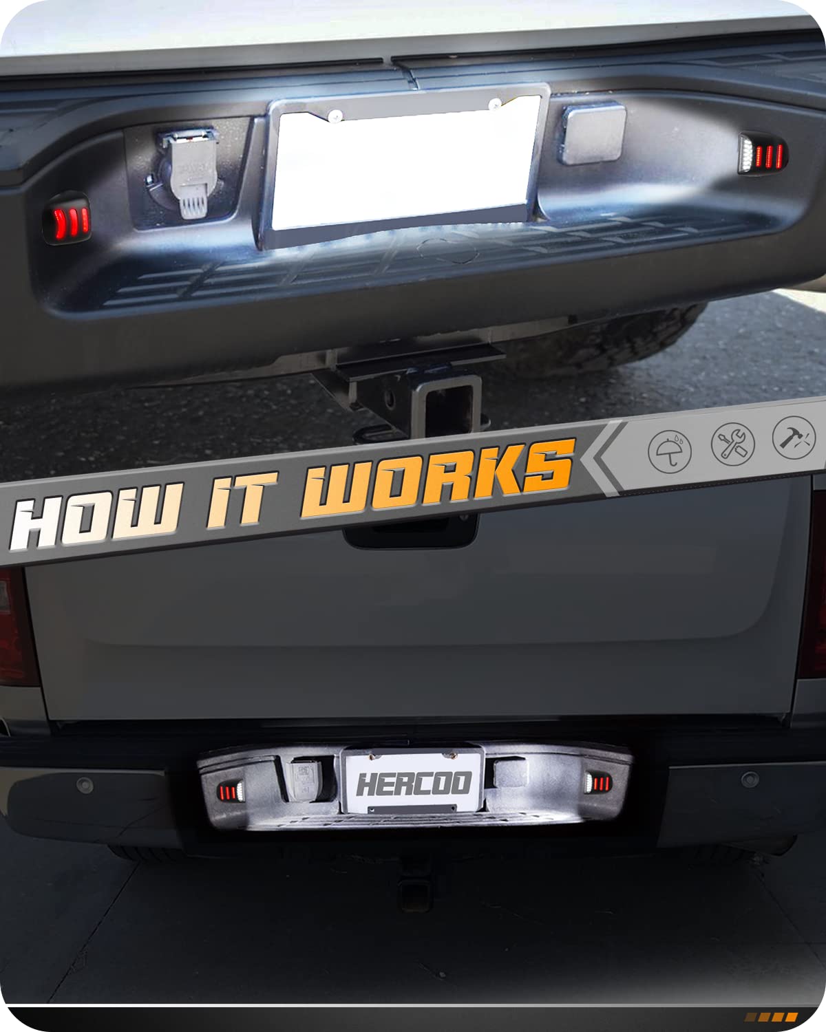 HERCOO red OLED neon tube plate light makes Sierra 1500 rear lighting more uniform.