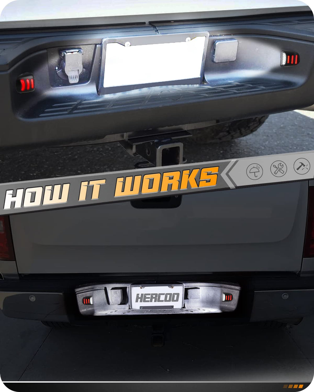 HERCOO red OLED neon tube plate light makes Sierra 1500 rear lighting more uniform.