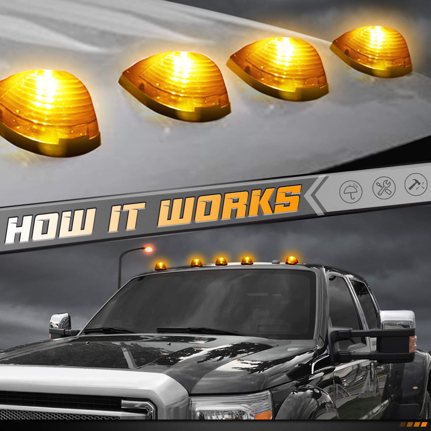 HERCOO LED roof lights 5-pack contents include lenses and bulbs for quick replacement.