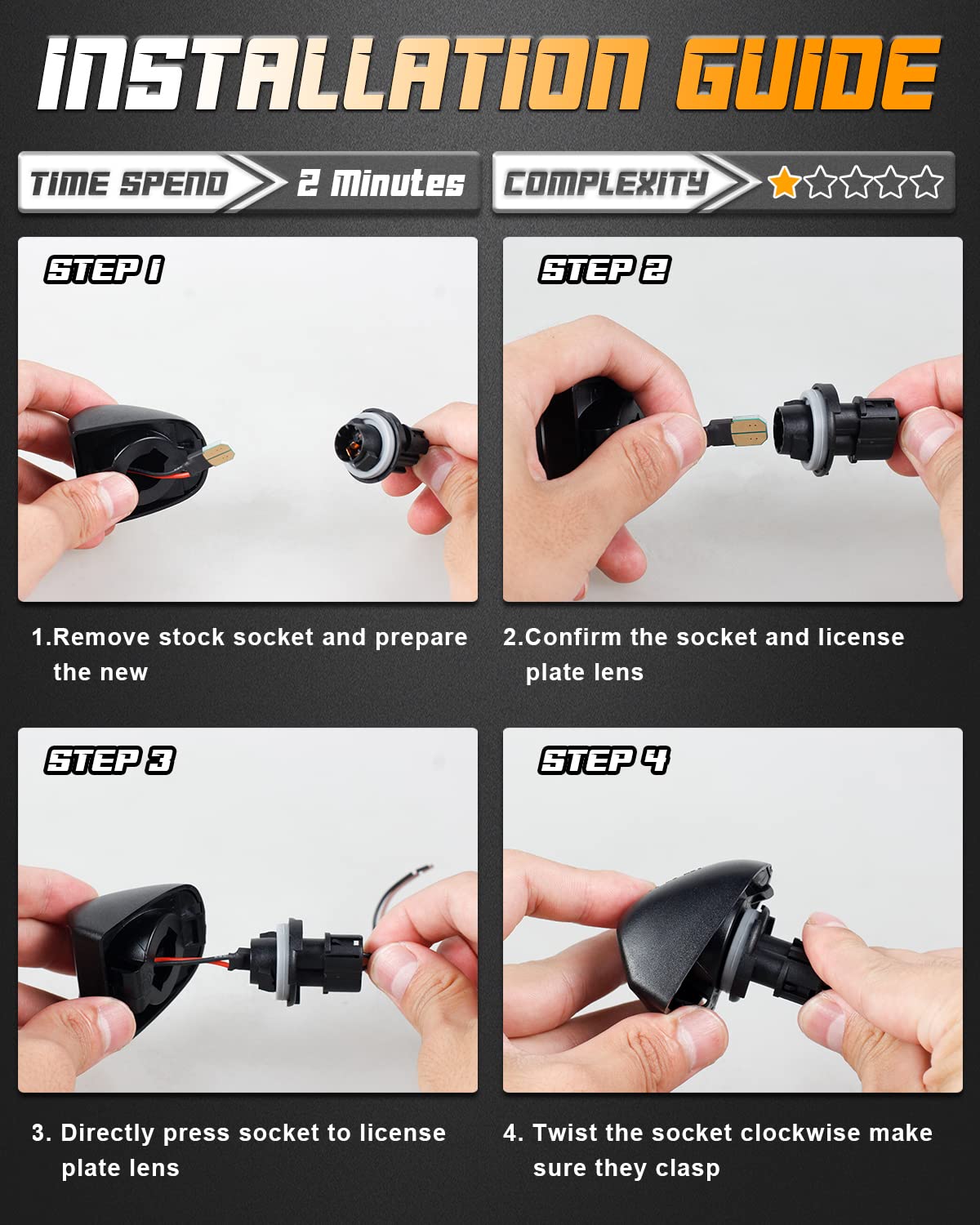 HERCOO license plate light easy install plug-and-play setup