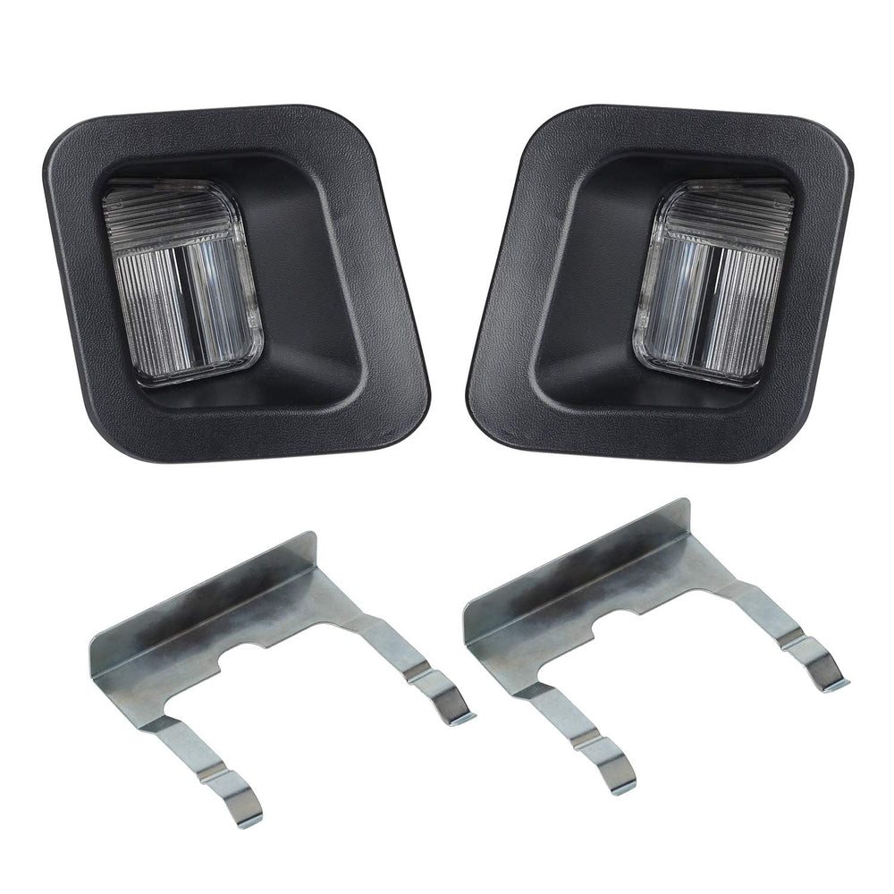 HERCOO license plate light lens black cover pair enhances rear aesthetics and weather resistance.