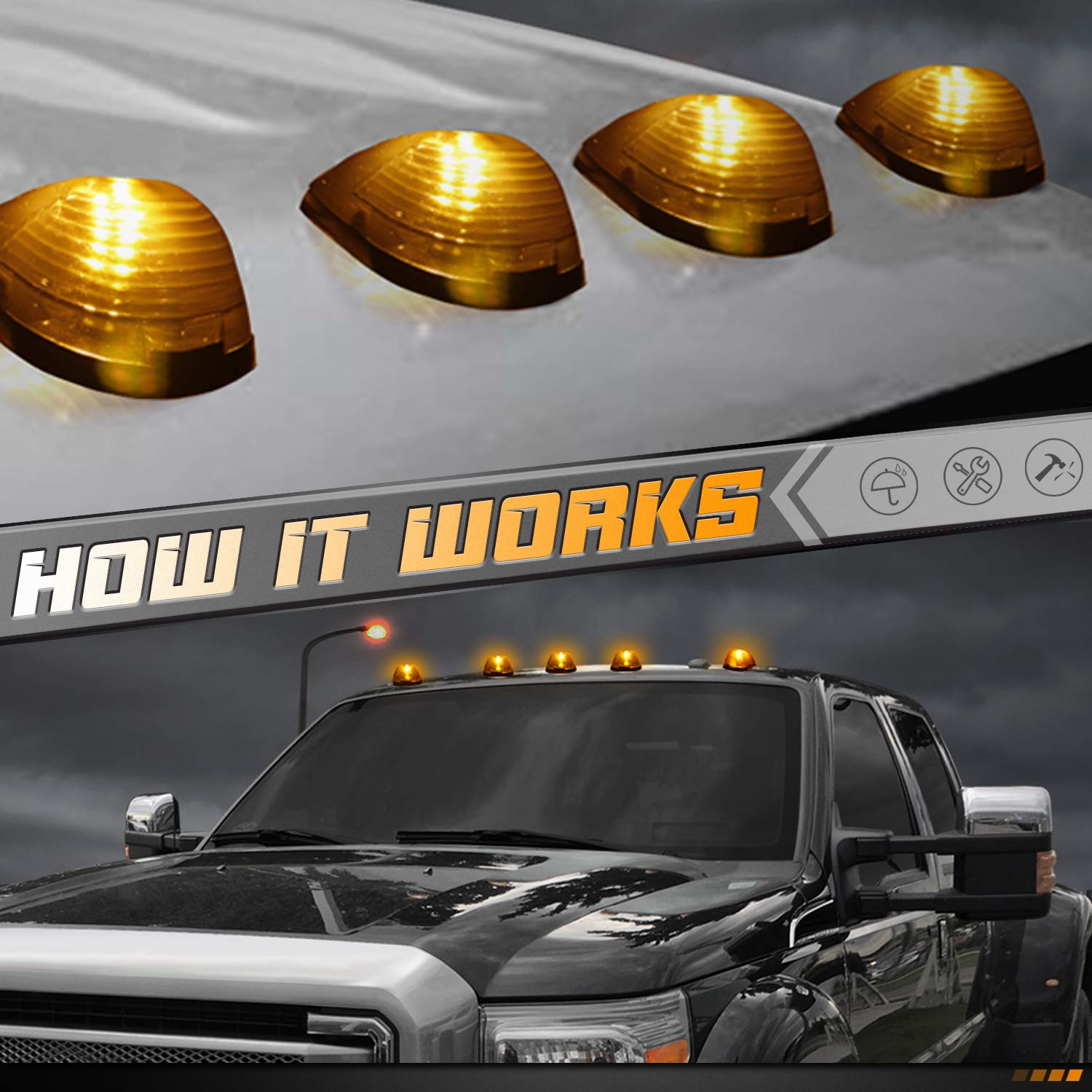 HERCOO roof marker lights installed on a truck for improved presence