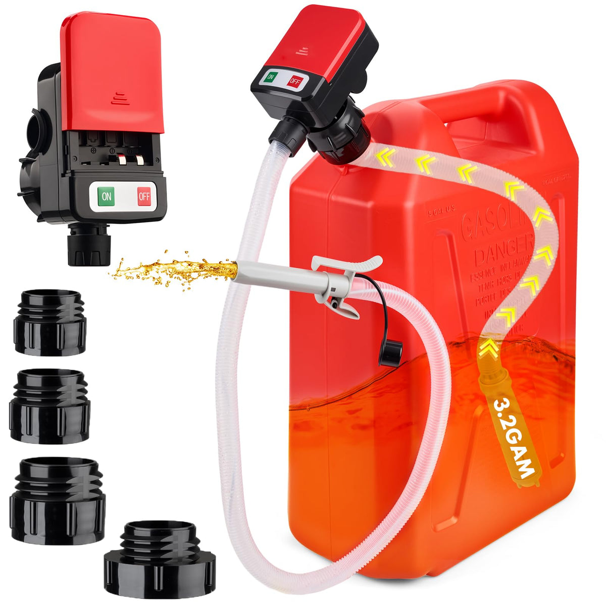 HERMOCE electric fuel transfer pump with auto-stop for precise, spill-free transfers.