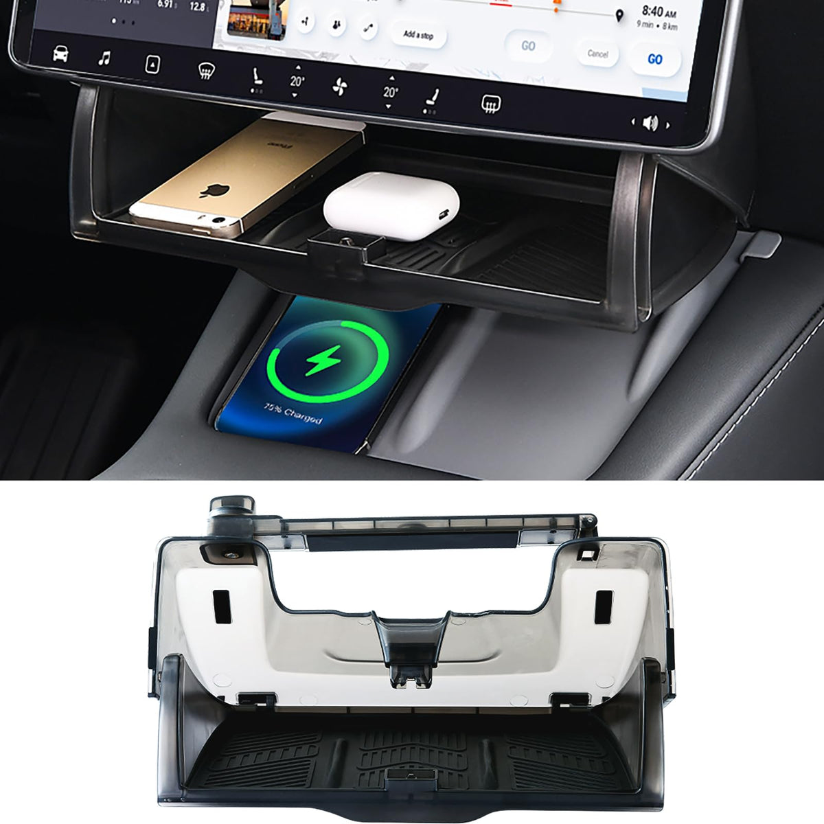 Heryvii Tesla under-screen storage hidden storage blends with cabin