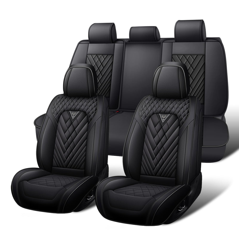 HESHS Bronco seat covers full set black front view for durable protection.