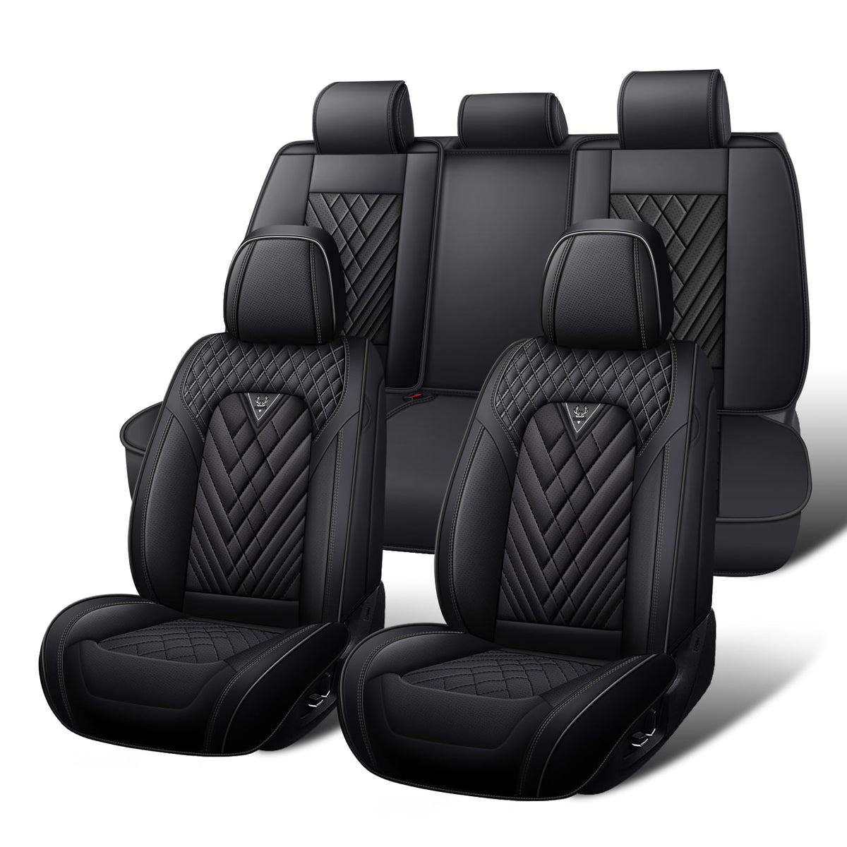 HESHS Bronco seat covers full set black front view for durable protection.