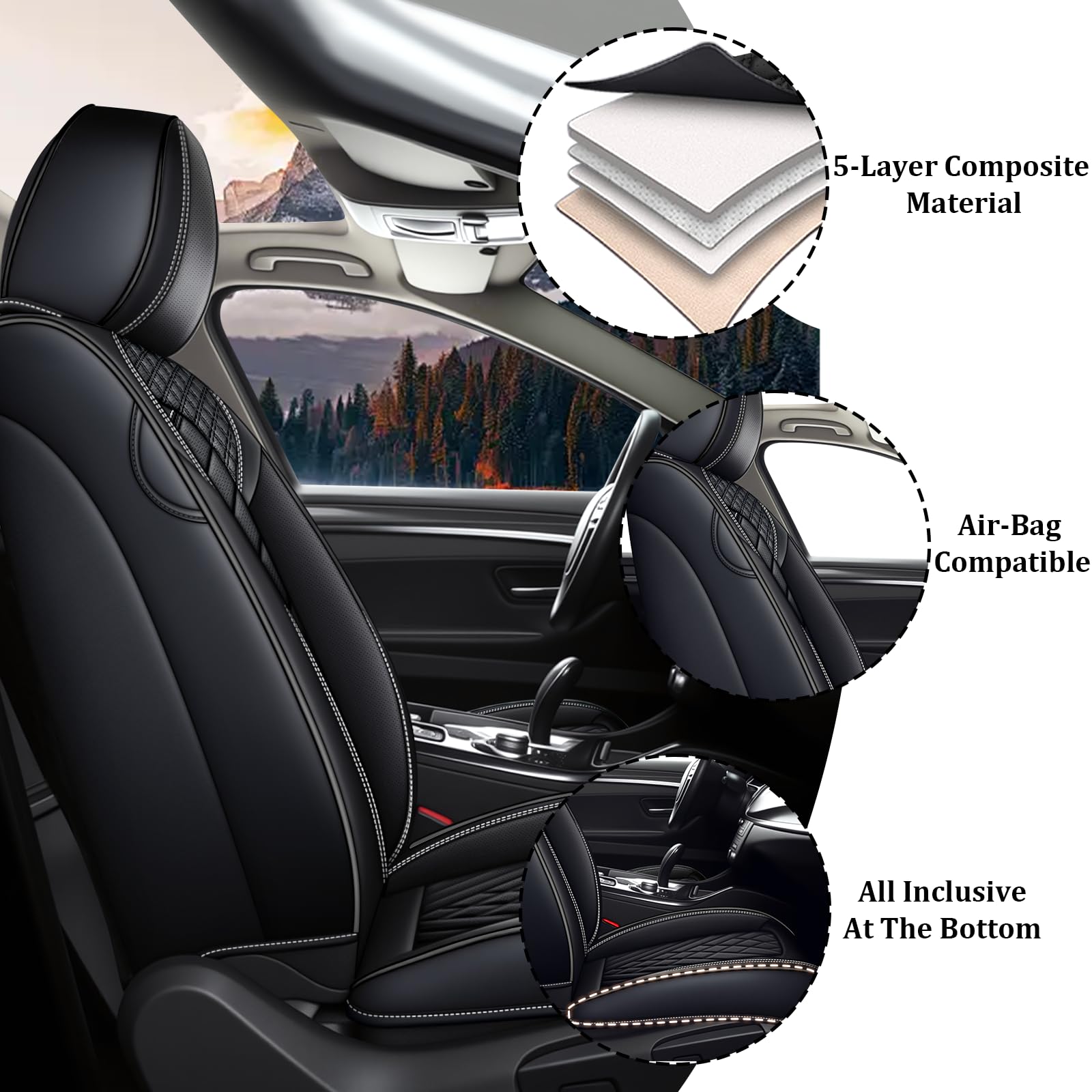 HESHS Bronco seat covers full set black rear row guards against wear.