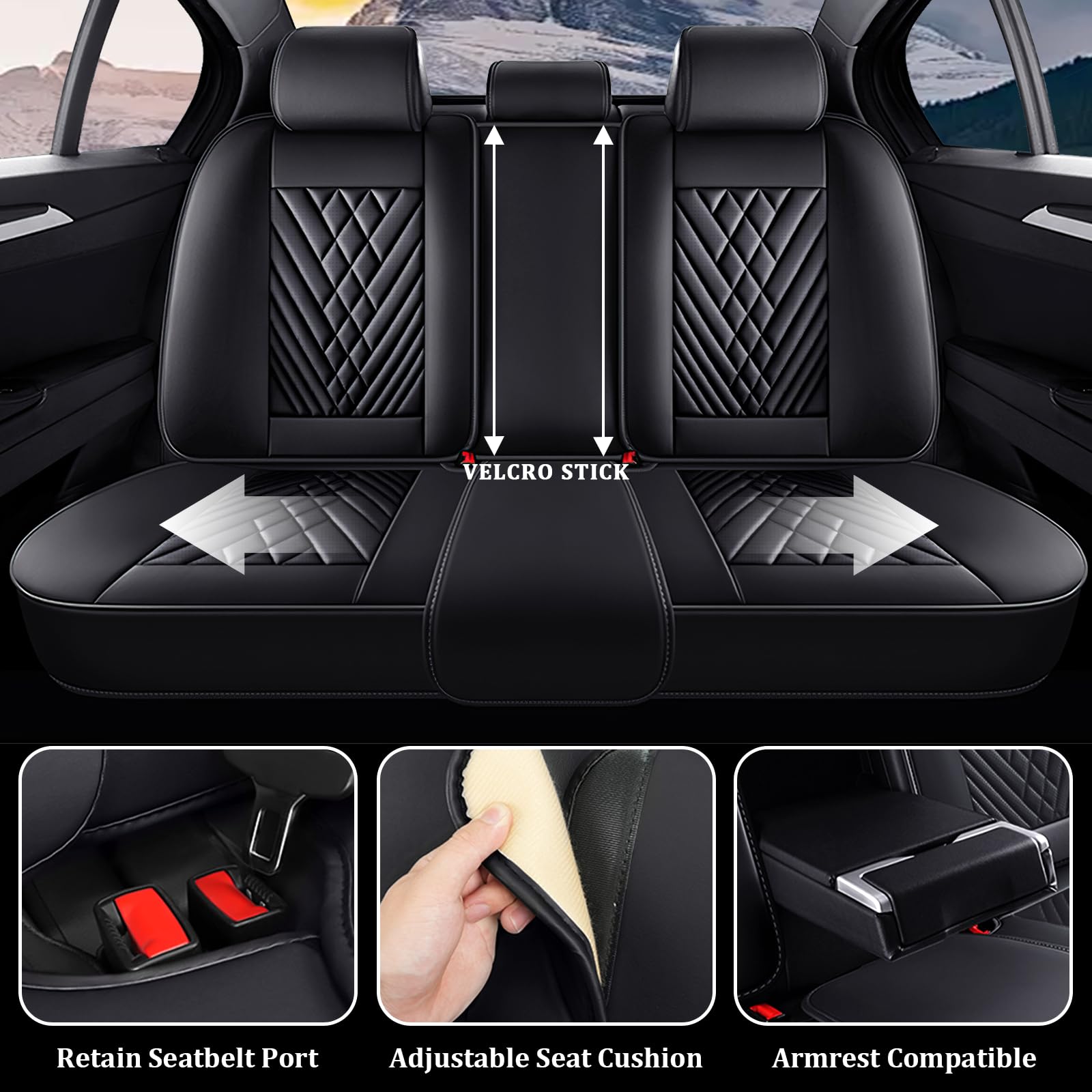 HESHS pocket-design seat covers in black offer convenient storage.