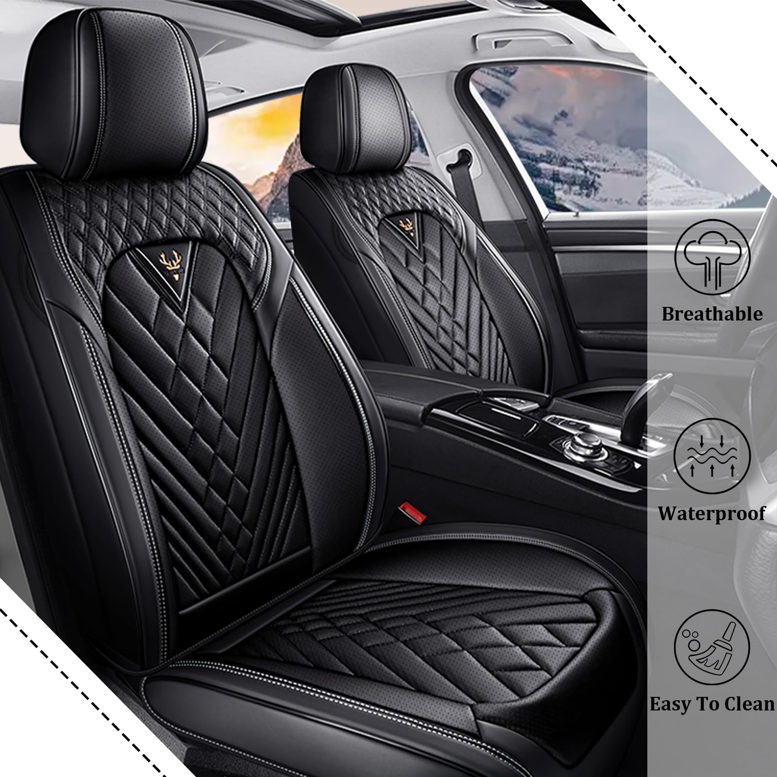 HESHS waterproof Nappa leather car seat covers in black protect interiors.