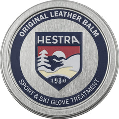 Hestra Leather Balm tin close-up, showing natural conditioning for leather