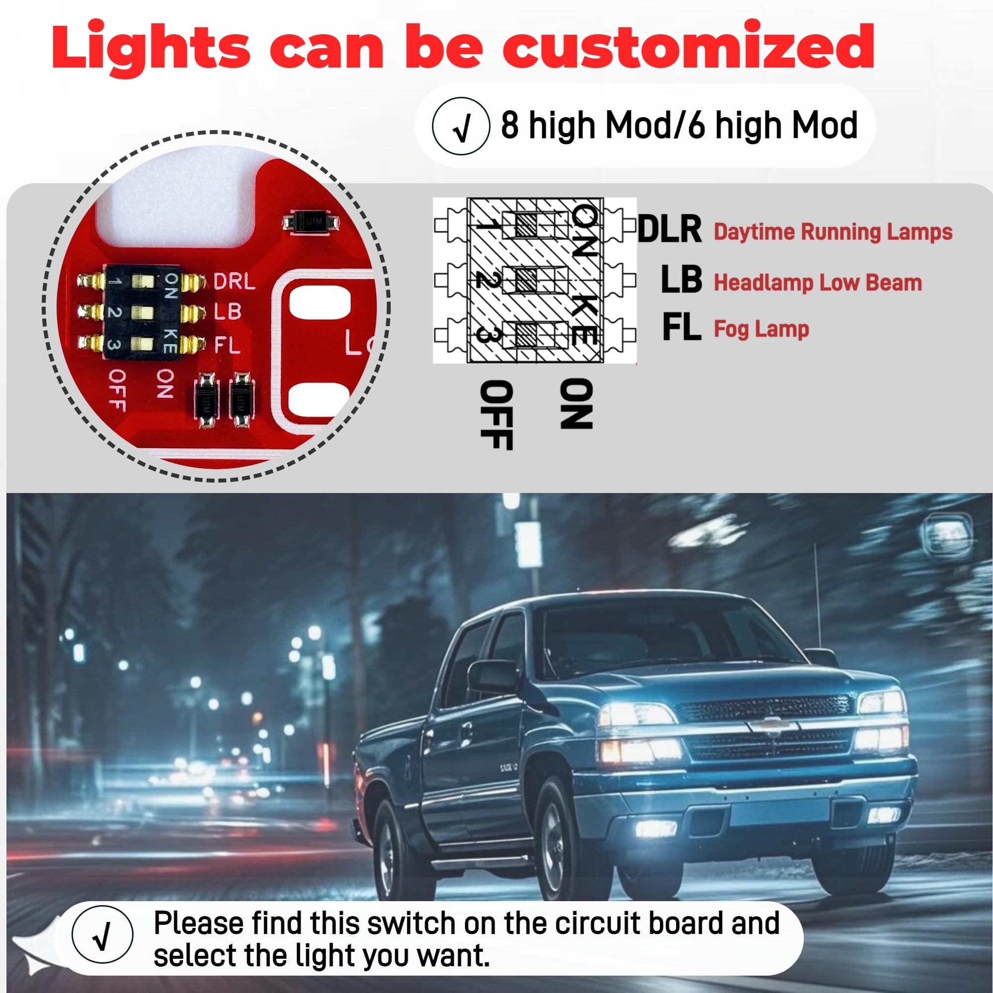 Hexaes Sens 8-high mod front lighting for enhanced night visibility