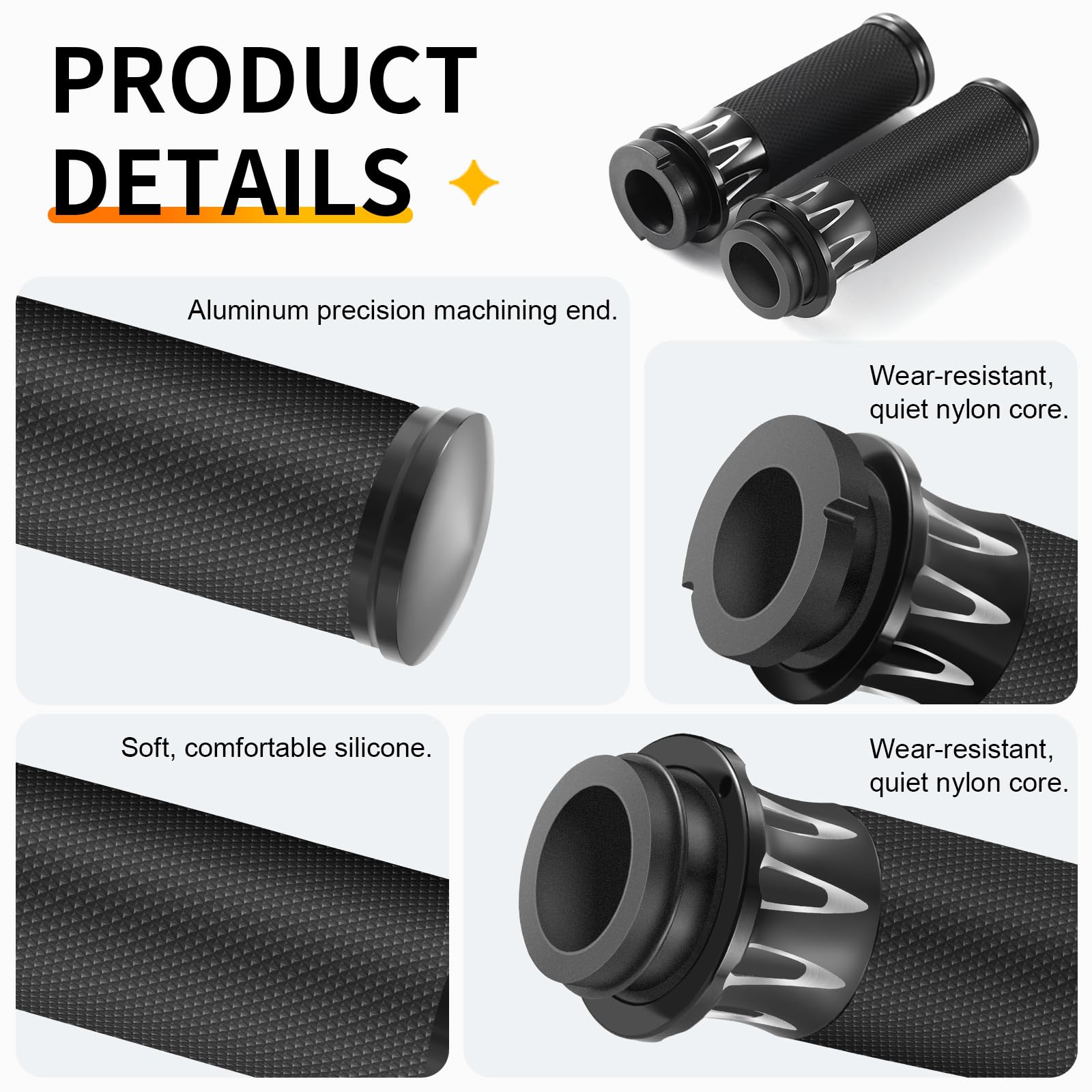 HEYOMOTOR ergonomic angle highlights comfortable grip to reduce fatigue on long rides