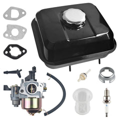 HGC gas fuel tank carburetor kit package shown for easy replacement and performance upgrades.