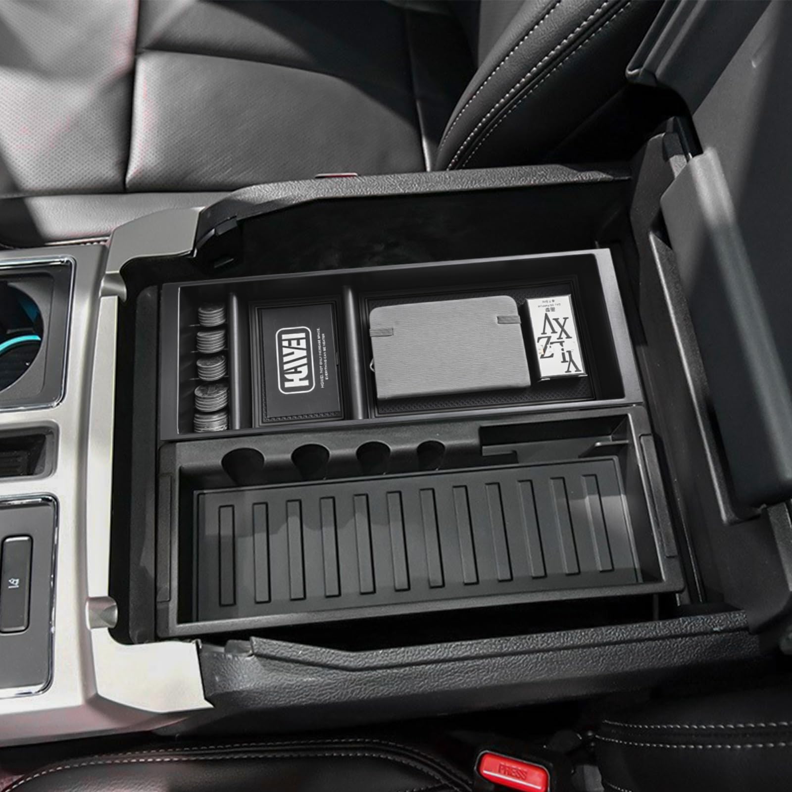 HGWEI center console organizer for F-150 insert tray keeps essentials within easy reach