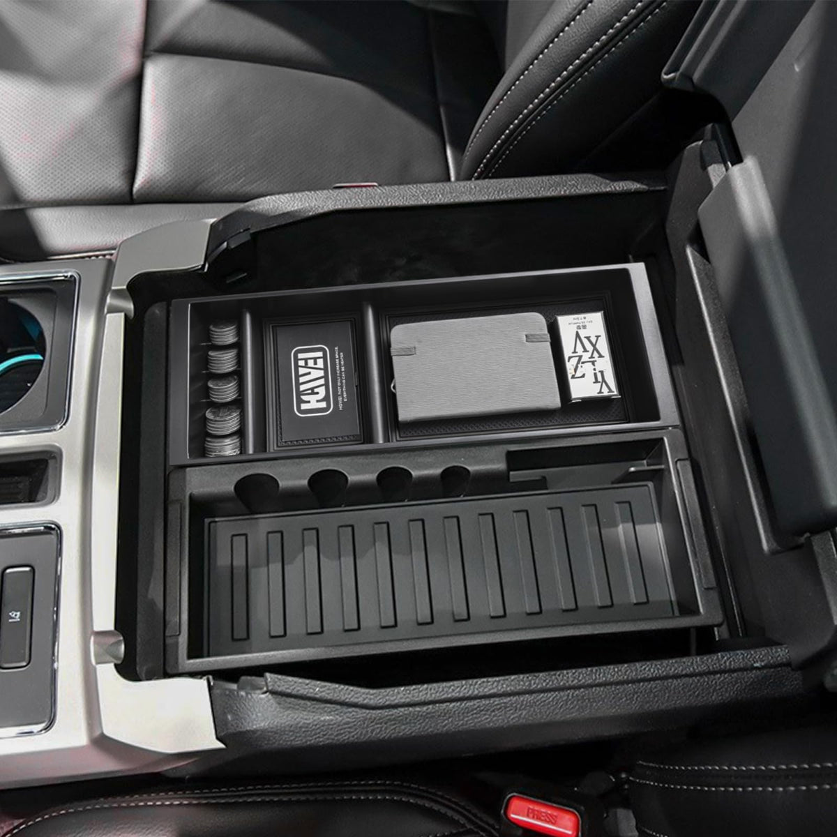 HGWEI center console organizer for F-150 insert tray keeps essentials within easy reach