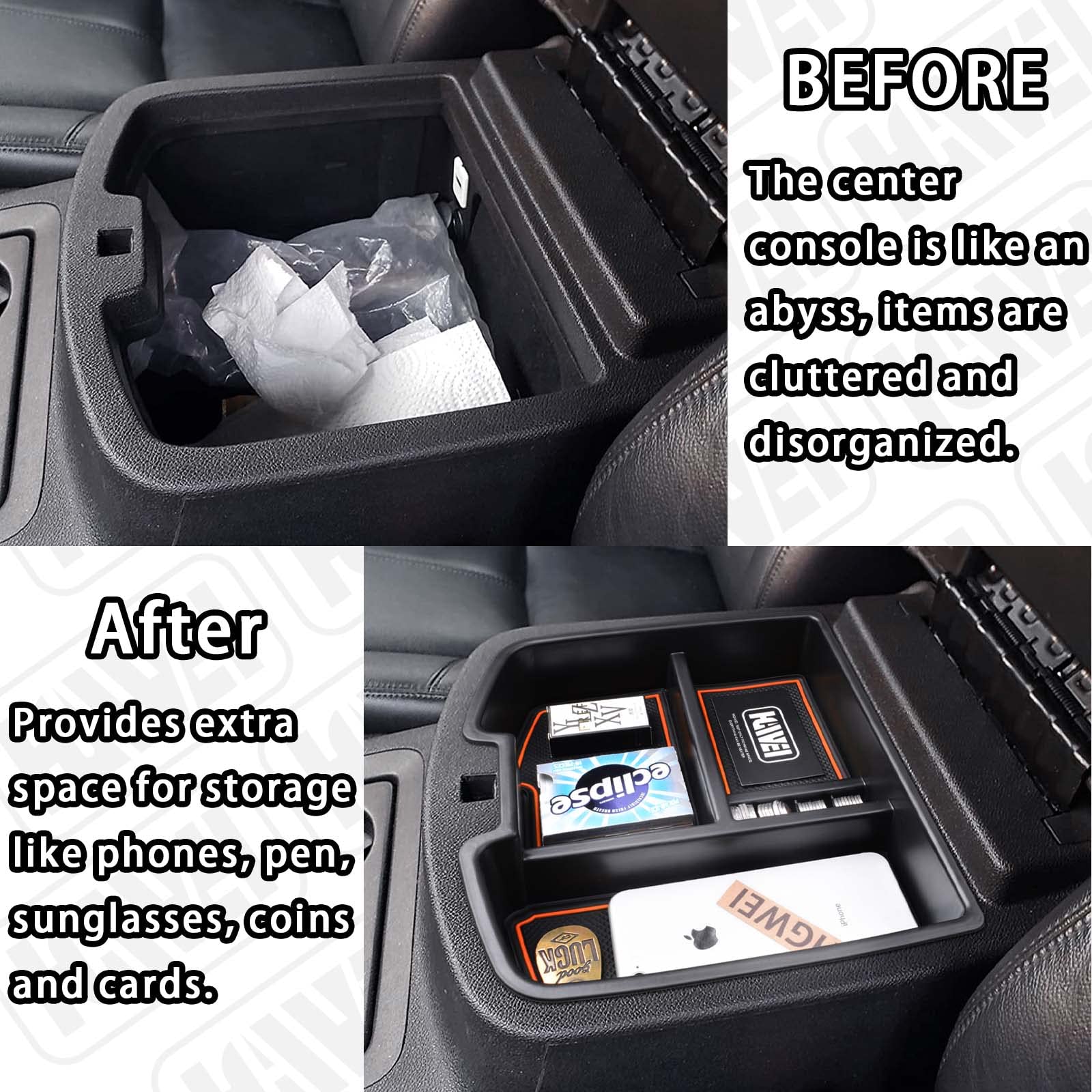 HGWEI center console organizer for GMC Sierra floor-mounted console with enhanced interior storage