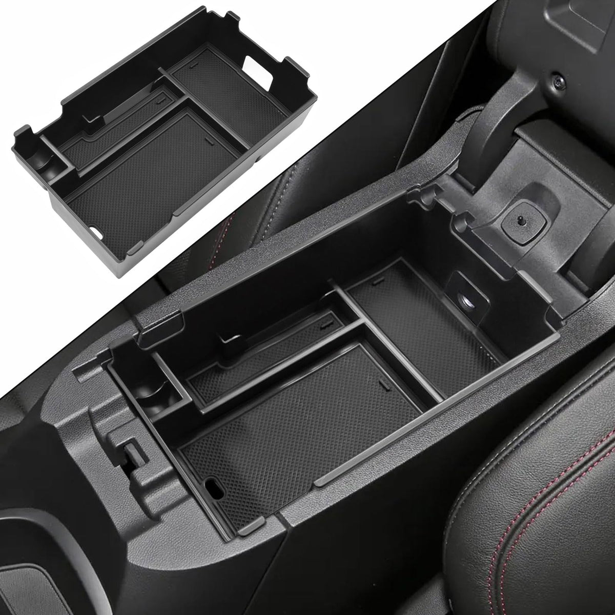 HGWEI center console organizer tray fitted in a Chevy Equinox keeps essentials neatly stored.