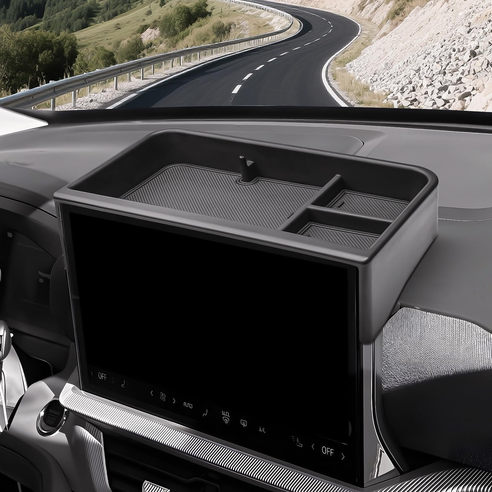 HGWEI dash storage tray sunglasses slot provides quick access without obstructing view.