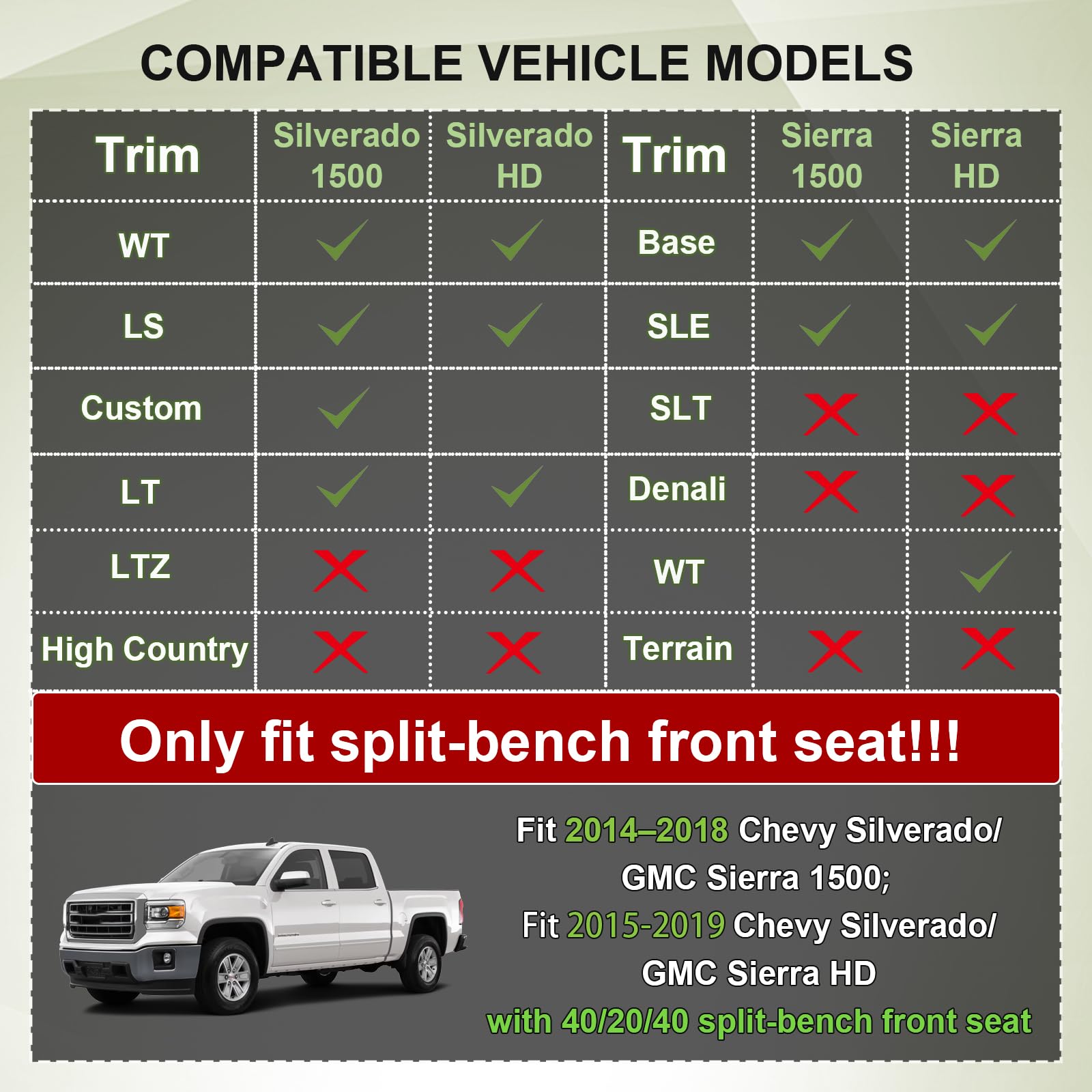 HGWEI center console organizer bench-seat compatible design for Silverado and Sierra
