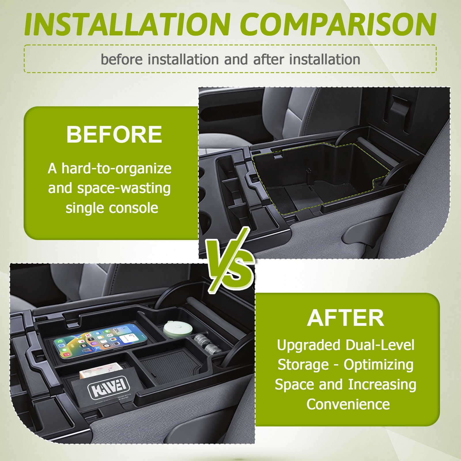 HGWEI center console organizer non-slip mats prevent rattling and keep items in place