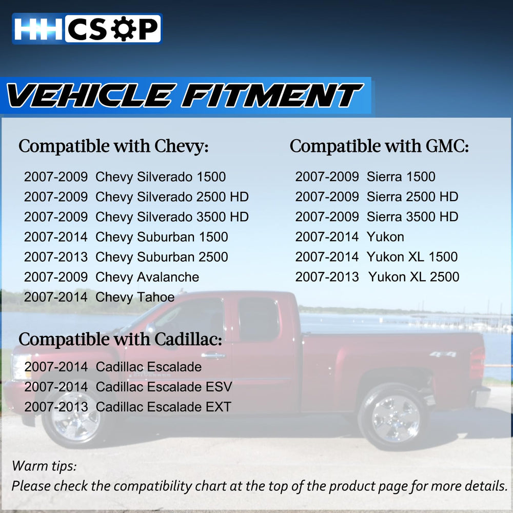 HHCSOP compatibility chart identifying compatible Chevy, GMC, and Cadillac models.