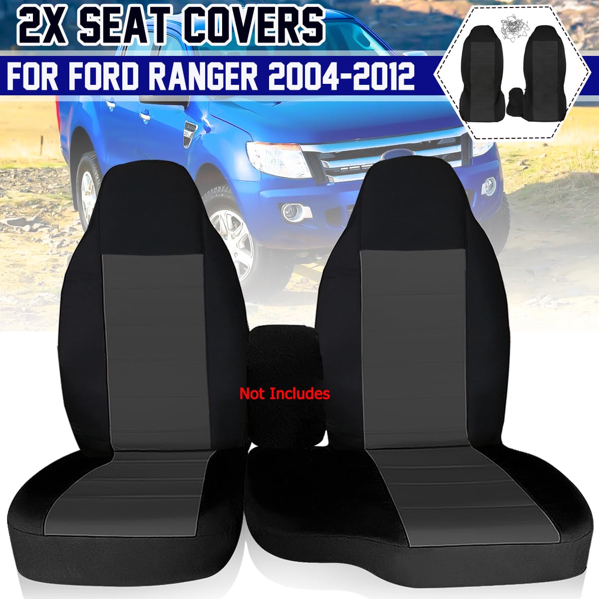 HHENGYISOUL Ford Ranger seat cover front-right view highlights easy maintenance and comfort