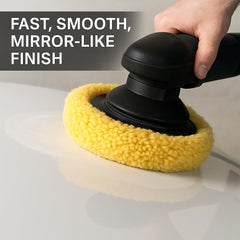 HI-BUFF 7.5-inch wool polishing pad close-up highlighting ultra-fine fibers for refined polishing