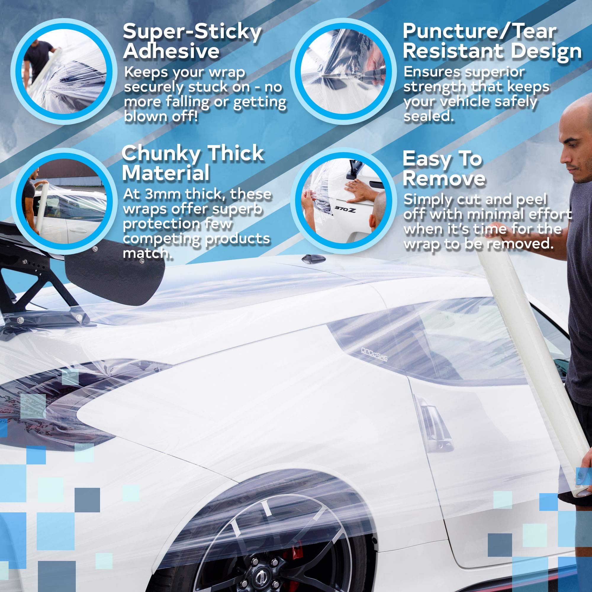 Hi-Tech crash wrap ultra sticky adhesive enables secure one-person application.