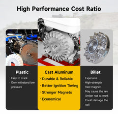 HIAORS flywheel highlights 8-degree timing advance for optimized ignition.