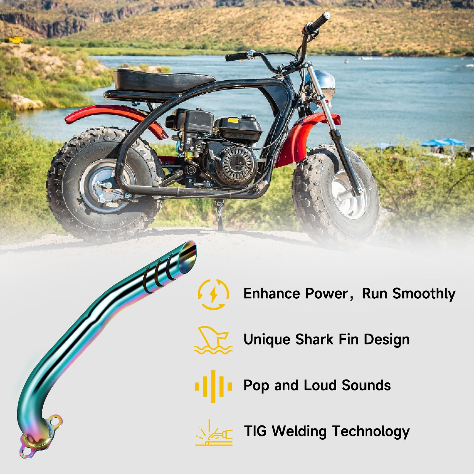 HIAORS extended exhaust pipe enhances airflow for stronger performance.