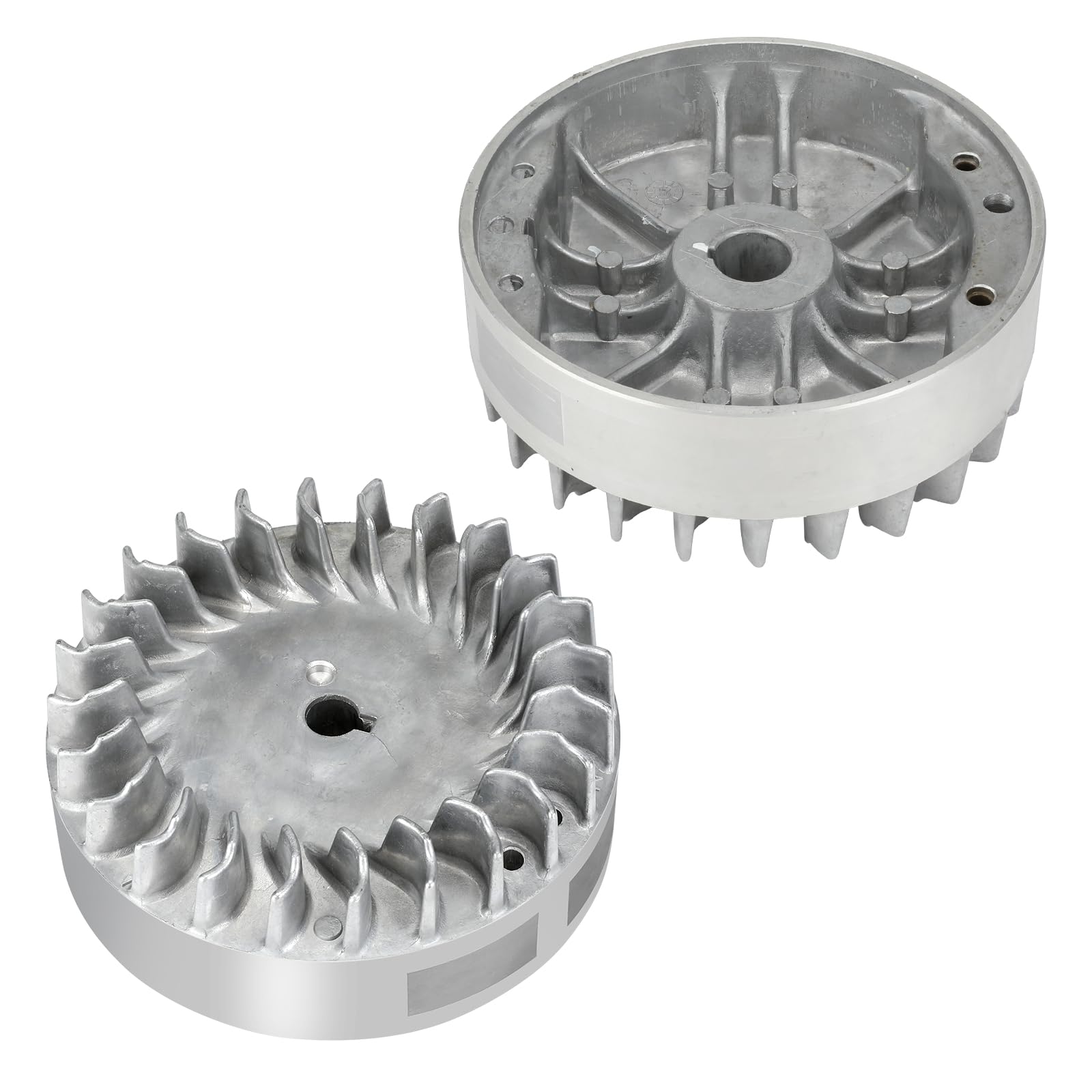 Surface detail image emphasizes lightweight strength of the aluminum flywheel.