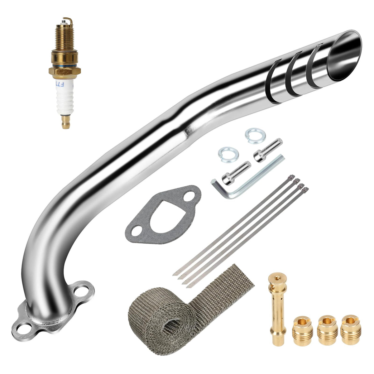HIAORS mini-bike exhaust header for Predator 212 improves airflow for smoother performance.