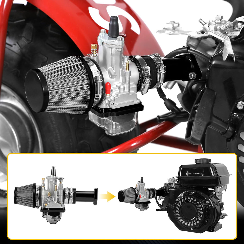 HIAORS PWK 24mm carburetor top view highlights horn-shaped air inlet