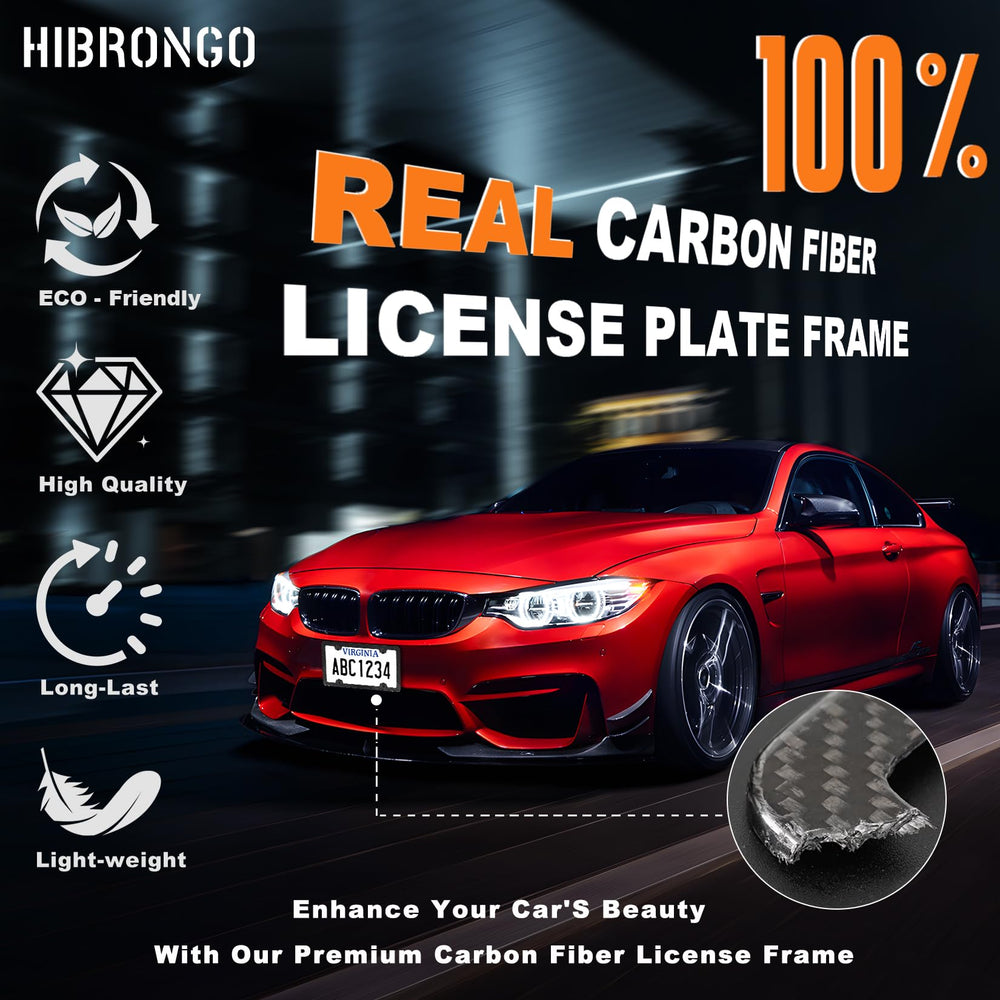 HIBRONGO 4-hole carbon fiber frame installed on a vehicle for a snug, secure fit.