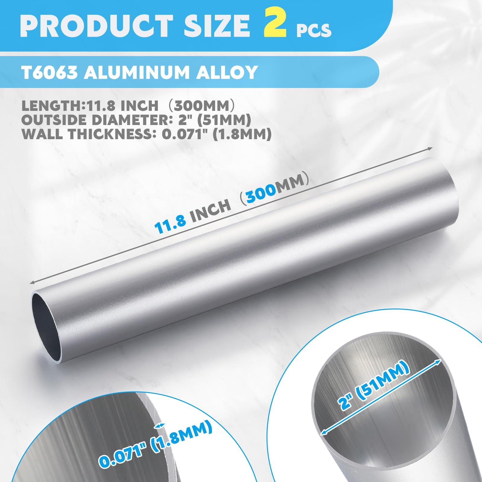 Hicarer 11.8in (300mm) aluminum tube designed for quick installations