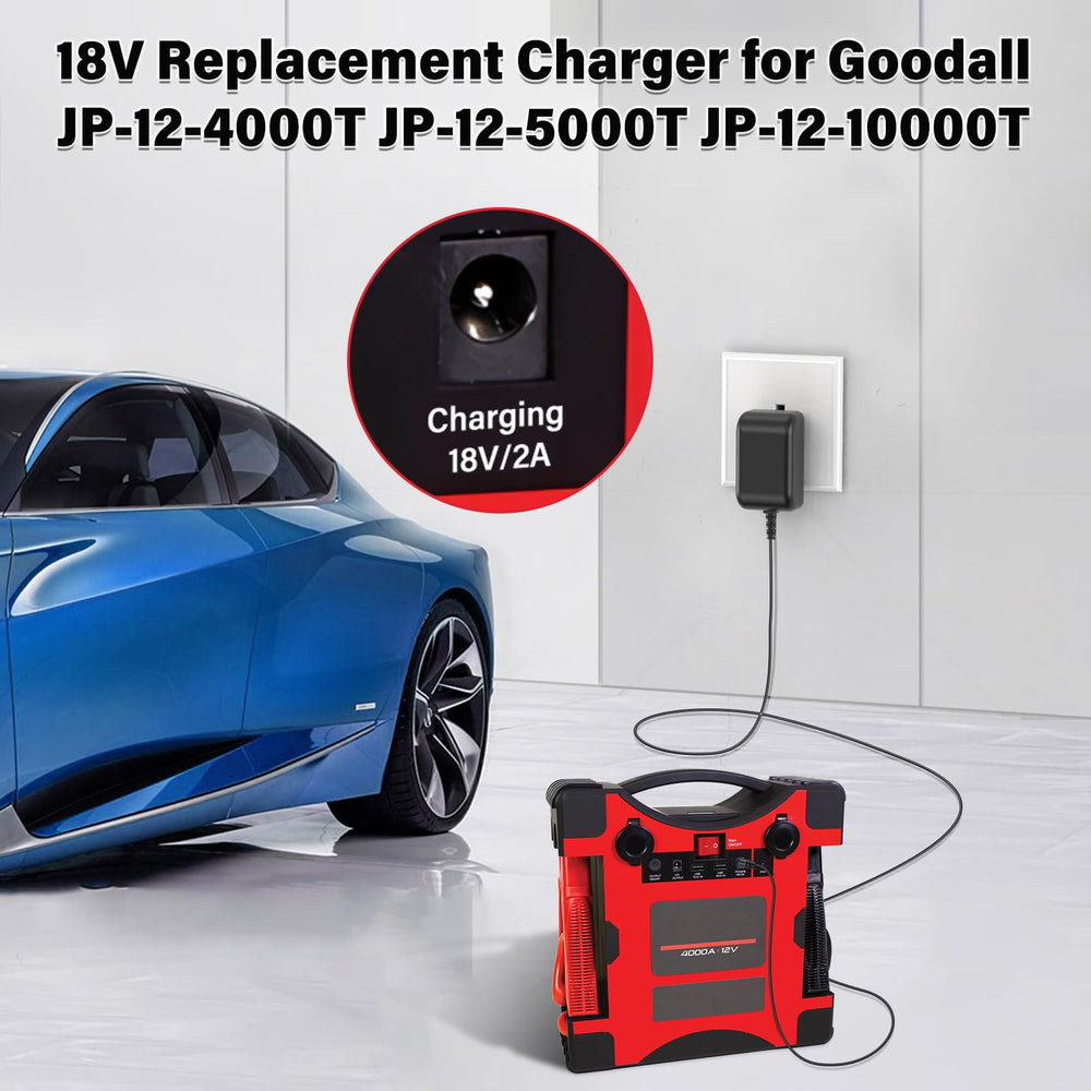 HIENADTOR charger for Goodall JP-12-10000T recharging a jump starter
